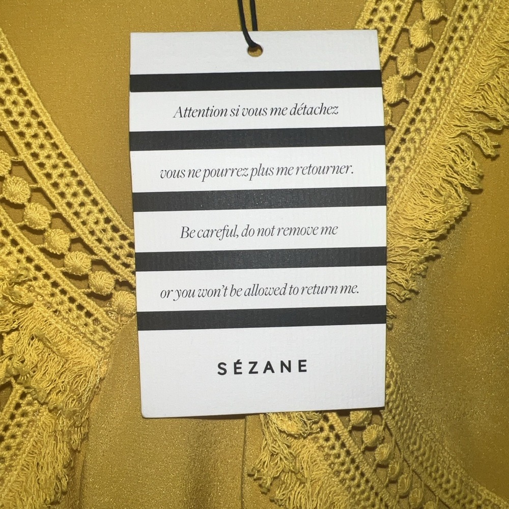 NWT Sezane Zora Silk Blouse Size EU 36 | US Small Yellow Boho V-Neck Top $120 - Picture 4 of 8